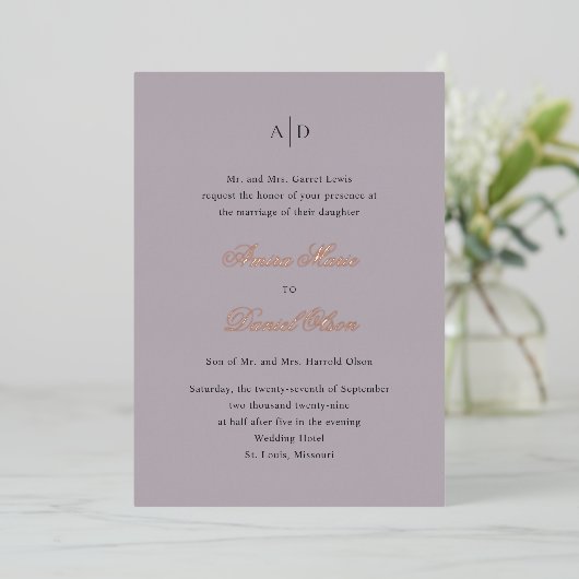 Invitation En Aluminium Nettoyer Dusty Lilac Classic Mariage (Debout devant)