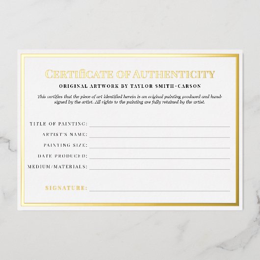 Invitation En Aluminium Nettoyer le certificat d'authenticité intemporel (Recto)