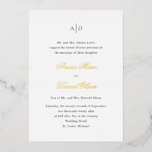 Invitation En Aluminium Nettoyer le Mariage classique noir et blanc (Recto)