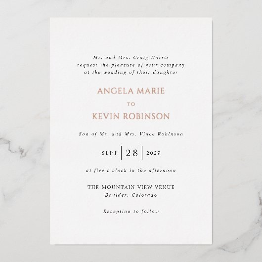 Invitation En Aluminium Nettoyer noir et blanc Mariage moderne (Recto)