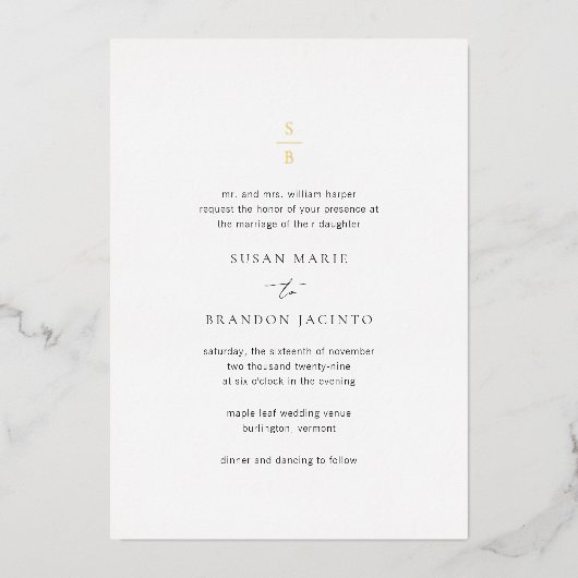 Invitation En Aluminium Nettoyer noir et blanc Monogramme Mariage moderne (Recto)