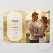 Invitation En Aluminium Nice Golden Textured Effet Mariage Initiales Photo (Recto)