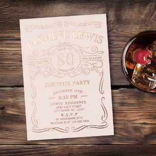 Invitation En Aluminium N'importe quel âge vintage whiskey thème rose or a