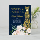 Invitation En Aluminium Ninety & Fabulous Marine & Gold 90e anniversaire (Debout devant)