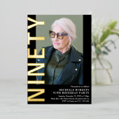 Invitation En Aluminium NINETY moderne Photo 90th Birthday Party Invitatio (Debout devant)