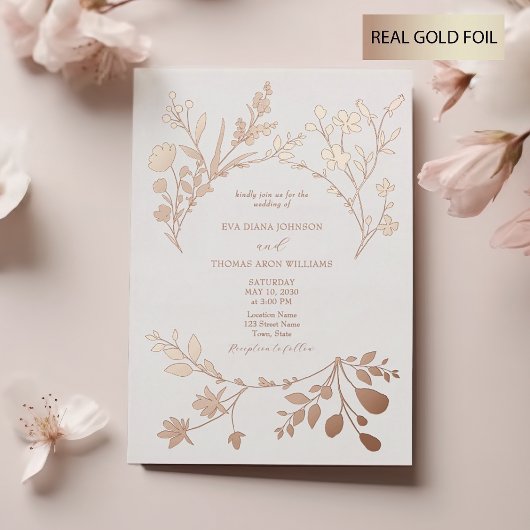 Invitation En Aluminium Noces de fleurs d'or
