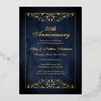 Noces de mariage élégantes bleu marine or 50ème an