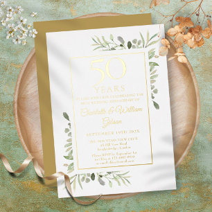 Invitation En Aluminium Noces d'or aquarelle verdure Or