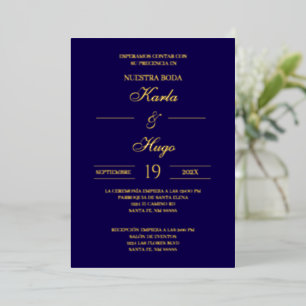 Invitation En Aluminium Noces espagnoles à feuille d'or bleue