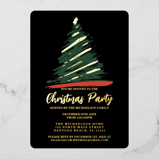 Invitation En Aluminium Noël Abstrait Gold Red Green Tree (Recto)