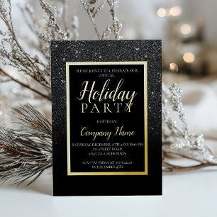 Invitation En Aluminium Noël d'entreprise en paillettes noires et or