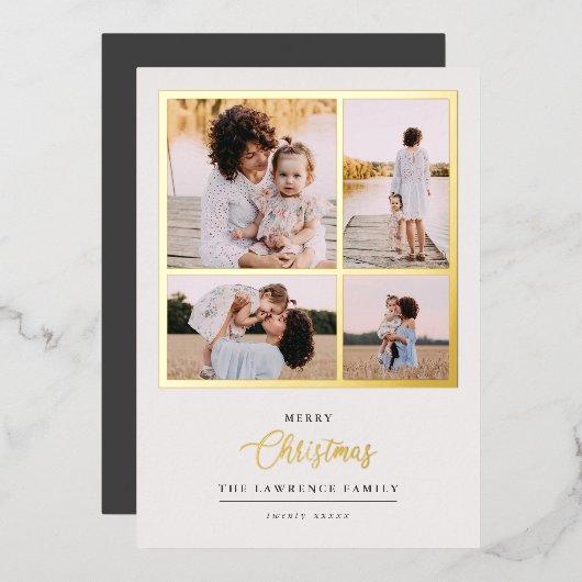 Invitation En Aluminium Noël est l'or | Mint Modern 4 vacances photo (Recto/Verso)