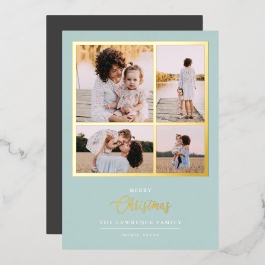 Invitation En Aluminium Noël est l'or | Mint Modern 4 vacances photo (Recto/Verso)