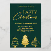 Invitation En Aluminium Noël Gold Green Trees Moderne (Recto)