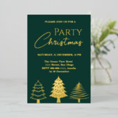 Invitation En Aluminium Noël Gold Green Trees Moderne (Debout devant)