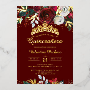 Invitation En Aluminium Noël Gold Red Festiage Foliage Quinceanera