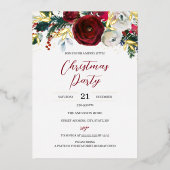 Invitation En Aluminium Noël Gold Red Festive Foliage Party (Recto)