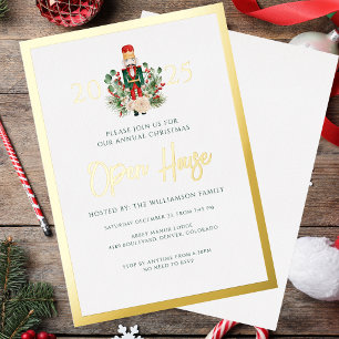 Invitation En Aluminium Noël Open House Nutcracker Script Gold