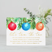 Invitation En Aluminium Noël Ornements Tree Trimming Party (Debout devant)