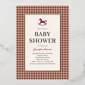 Invitation En Aluminium Noël Rouge Plaid Baby shower de Cheval Rocheux (Recto)