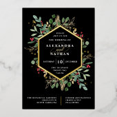 Invitation En Aluminium Noël Vert doré sur Mariage noir (Recto)