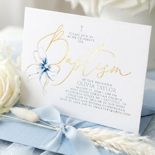 Invitation En Aluminium Nœud Bleu Poussiéreux Élégant Minimaliste Moderne