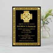 Invitation En Aluminium Noeud Celtique Élégant Noir et Or (Debout devant)