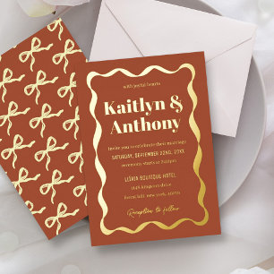 Invitation En Aluminium Nœud Coquette Mariage Rétro Réel
