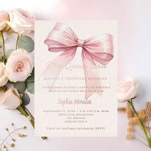 Invitation En Aluminium Nœud rose crème élégant Quinceanera or rose