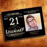 Invitation En Aluminium Noir 21e Anniversaire Or Vintage<br><div class="desc">Célébrez ce jalon spécial avec une Invitation Vintage d'or Black 21st Birthday vraiment luxueuse et unique. Notre design exclusif présente un script rétro vintage avec une feuille d'or pour faire briller cette invitation. Créez un look personnalisé en ajoutant une photo préférée et du texte customisé pour en faire une véritable...</div>