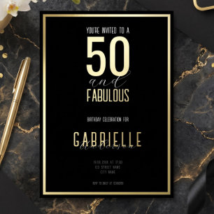 Invitation En Aluminium Noir Blanc Élégant 50 et Fantastique Anniversaire