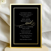 Invitation En Aluminium Noir Blanc Formelle Calligraphie Or Mariage Cadre