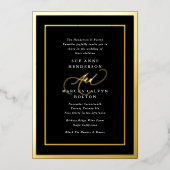 Invitation En Aluminium Noir & Blanc Moderne Calligraphie Mariage Or (Recto)