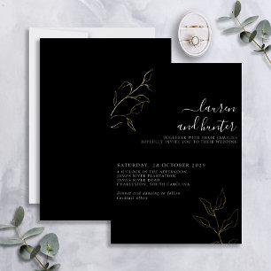 Invitation En Aluminium Noir blanc moderne Mariage Botanique Or