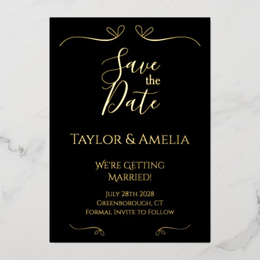 Invitation En Aluminium Noir classique Noir Mariage Foil Enregistrer la da (Recto)