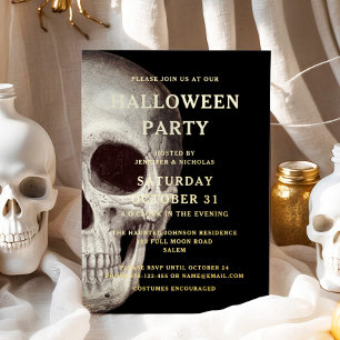 Invitation En Aluminium Noir Crâne d'horreur Adulte Halloween Or