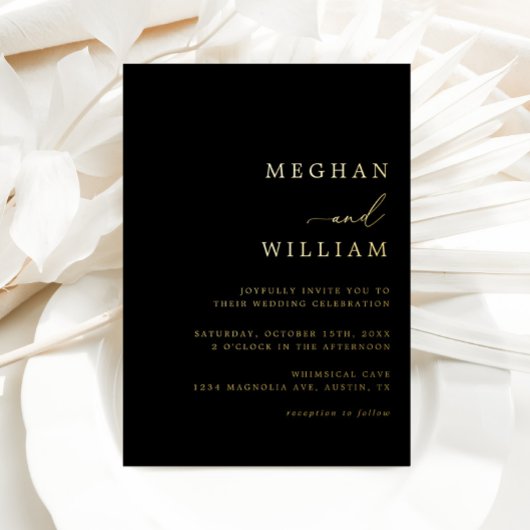 Invitation En Aluminium Noir Elegant Calligraphie Mariage Or