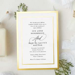 Invitation En Aluminium Noir et Blanc Calligraphie Moderne Feuille Mariage