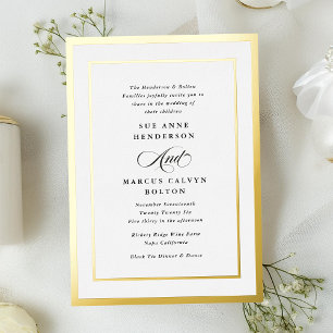 Invitation En Aluminium Noir et Blanc Calligraphie Moderne Feuille Mariage