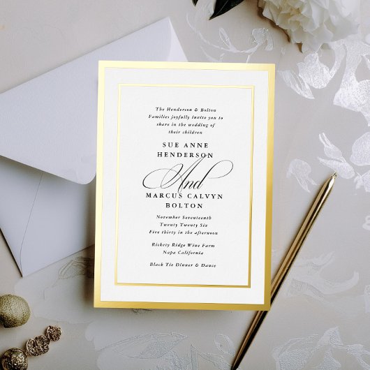 Invitation En Aluminium Noir et Blanc Formel Calligraphie Feuille Mariage