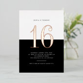 Invitation En Aluminium Noir et blanc moderne Douceur 16 Rose Or huile (Debout devant)