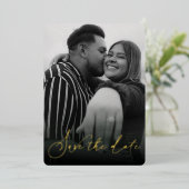 Invitation En Aluminium Noir et blanc moderne Enregistrer la date (Debout devant)