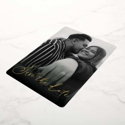 Invitation En Aluminium Noir et blanc moderne Enregistrer la date (Rotation)