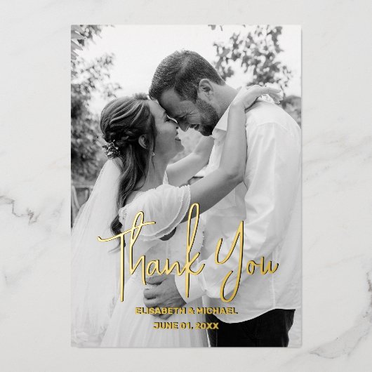 Invitation En Aluminium Noir et blanc Vrai Mariage d'or (Recto)