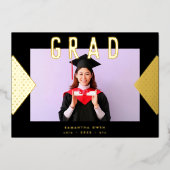 Invitation En Aluminium Noir et Jaune Géométrique Or Collège (Devant)