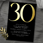 Invitation En Aluminium Noir et or cool | Femme ou Homme 30e anniversaire<br><div class="desc">Invitations de style moderne à 30ème anniversaire avec un grand cap "30" en véritable papier métallique. Les détails de votre événement sont imprimés ci-dessous en caractères blanc mat. Design Unisex avec accents or sur un arrière - plan noir contrasté. (Les couleurs Arrière - plans peuvent être modifiées à l'aide de...</div>
