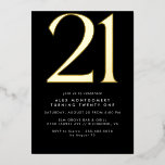 Invitation En Aluminium Noir et or cool | Hommes ou femmes 21e anniversair<br><div class="desc">Style minimaliste moderne invitations de 21ème anniversaire avec un grand cap "50" en véritable feuille métallique. Les détails de votre événement sont imprimés ci-dessous en blanc mat. Design Unisex avec accents or sur un arrière - plan noir.</div>