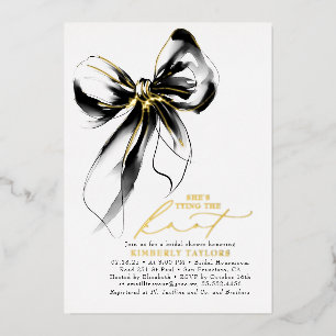Invitation En Aluminium Noir et Or Élégant Ruban Mariage Champêtre