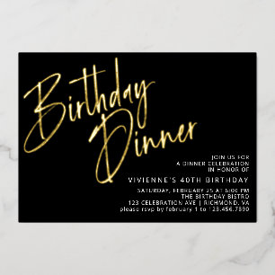 Invitation En Aluminium Noir et or   Moderne élégant dîner d'anniversaire