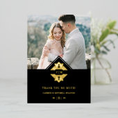 Invitation En Aluminium Noir Initiales Golden Chic Lace Romantique Mariage (Debout devant)